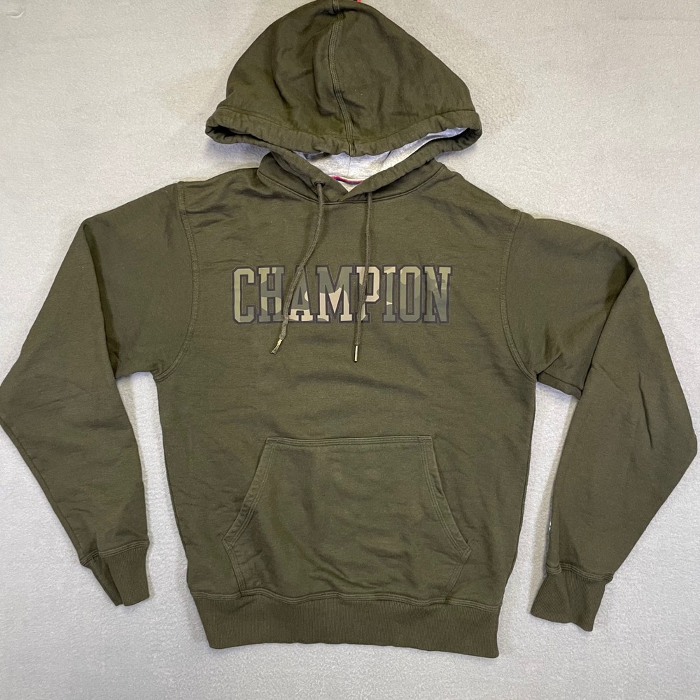 Champion Hoodie Mens Small Olive Green Camo Logo Pullover GF89H